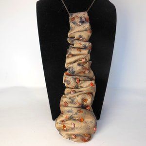 Woman's ruffled pendent tie, handcrafted necklace, unique beaded neckwear…